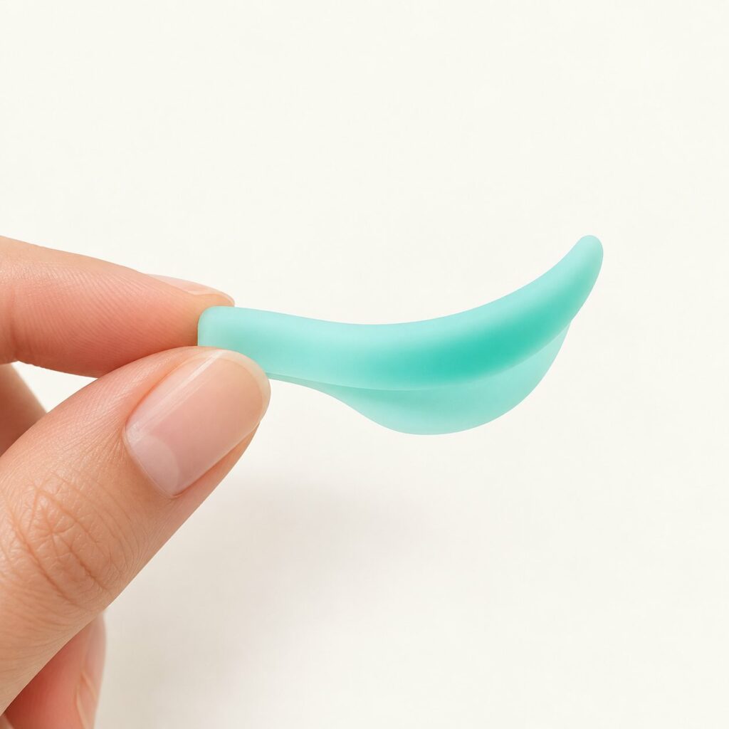 Main tenant un pad en silicone pour rehaussement de cils